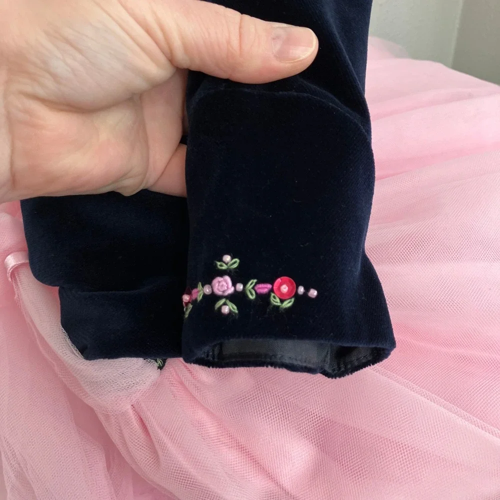 NWT Sarah Louise England Girls Dress Embroidered Navy Velvet Pink Tulle 2 yrs - Picture 9 of 14